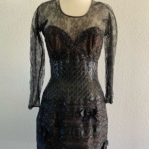 Oscar De La Renta Black lace, sequin and beaded dress.